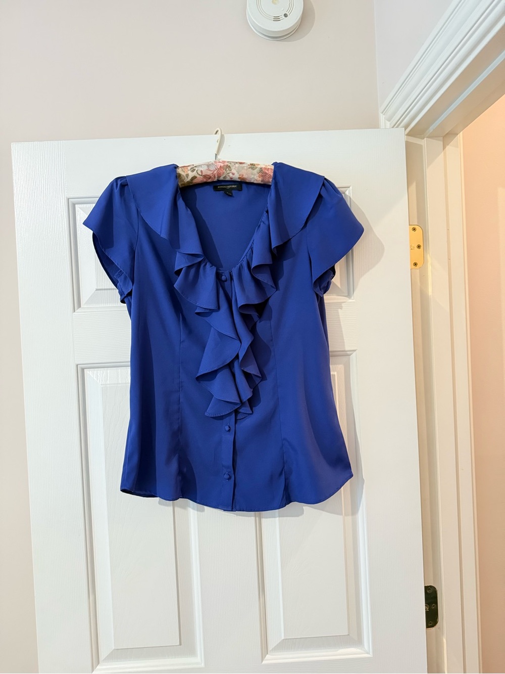Banana Republic Royal Blue Ruffle Front Blouse
